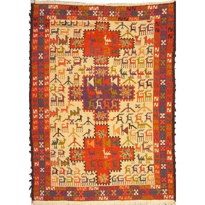 One Of The Kind Hand-Knotted Kilim Soumak 4'9" X 3'5"